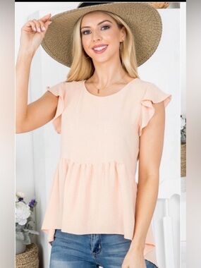 New USA MADE Peach Women’s Ruffle Hi Low Beautiful Spring Summer Top